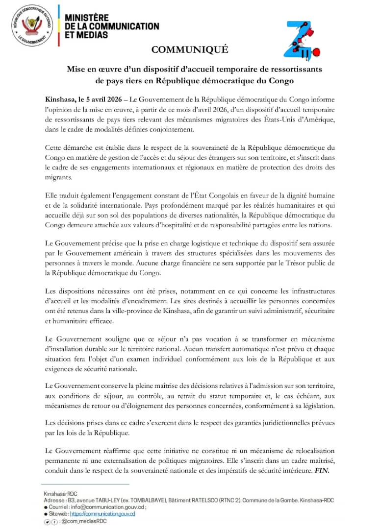 RDC : mise en place d’un dispositif d’accueil temporaire de migrants.