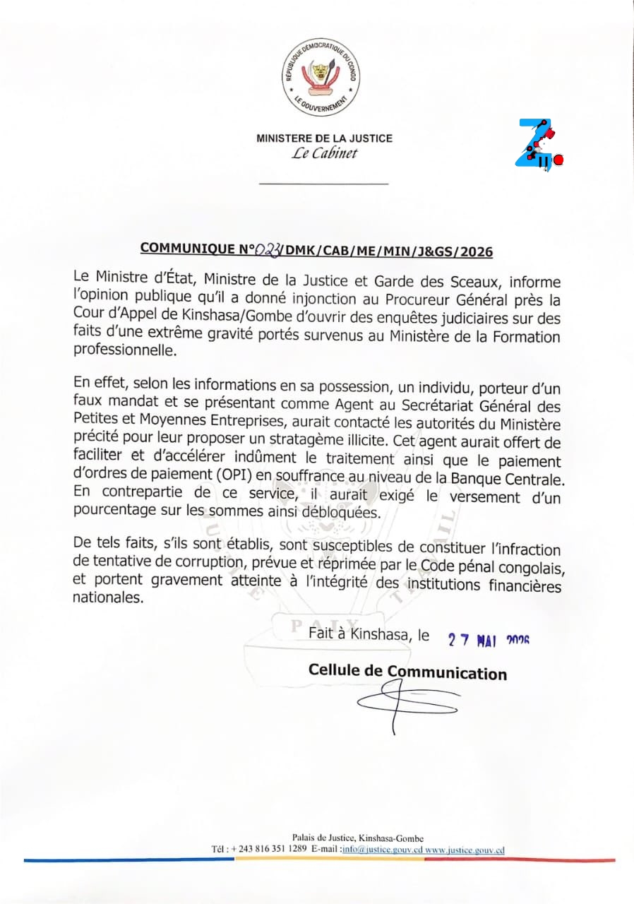 RDC : la Justice ouvre une enquête sur une présumée tentative de corruption à la Banque centrale