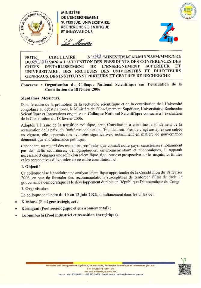 RDC : l’ESU lance un colloque national sur l’évaluation de la Constitution de 2006